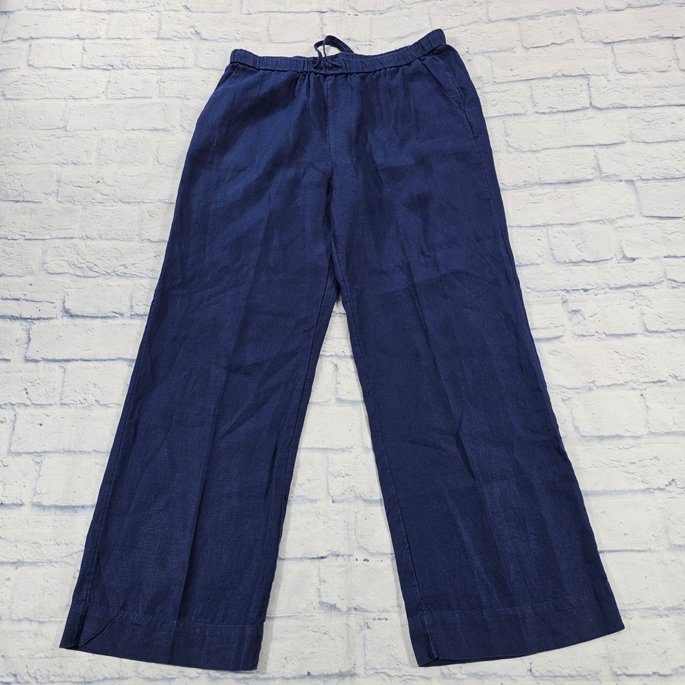Vineyard Vines Pants WOMEN S Navy Blue Linen Wide Leg Drawstring Casual Summer